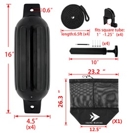 ISURE MARINE 4 Pack Boat Fender Marine Bumper Covers (Black, 4.5 x 16 inches)