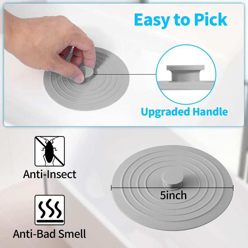 Aluvor Bathtub Drain Stopper, 5'' Drain Cover Tub Stopper Universal