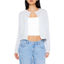 Forever 21 Women's Eyelet Cardigan Sweater Blue