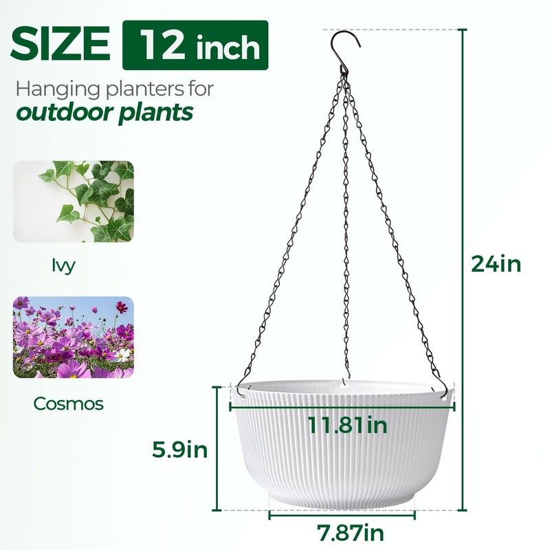 T4U 12 Inch Large Hanging Planters for Indoor Plants, 2