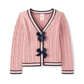 Gymboree,Girls,and Toddler Long Sleeve Cable Knit Cardigan Sweater,Fuzzy Pink Bow,8