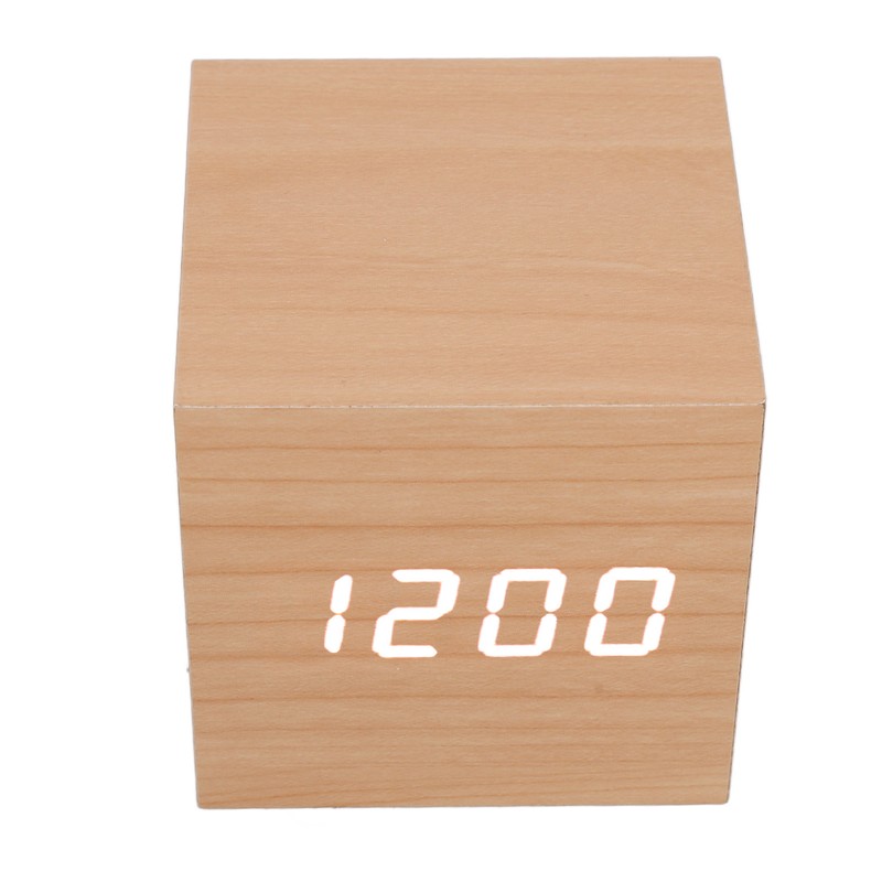 LED Wood Clock Multifunctional Large Display 3 Brightness Eye Protection
