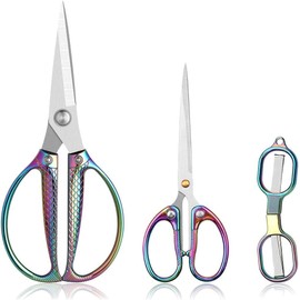 Fish Pattern Powerful Kitchen Scissors Heavy Duty Multi-Purpose Color Titanium Coating Forged Stainless Steel Shears Student Office Home Scissors Folding Fishing Scissors (3PCS Scissors)