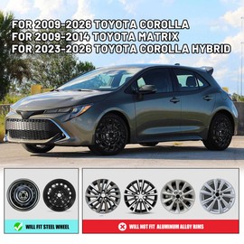 I1MOTOR 16" Hubcaps Wheel Rim Cover Compatible with 2009-2026 Toyota Corolla / 2009-2014 Toyota Matrix / 2023-2026 Corolla Hybrid, 16 Inch Hub Caps Set of 4 Snap on Car, Black Lacquer