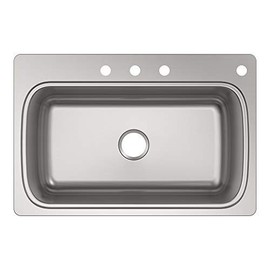 Kohler K-20060-4-NA Verse 33" x 22" Drop-In Single Bowl Kitchen Sink with Four Faucet Holes Stainless Steel, 33x22