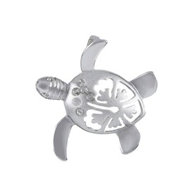 Sterling Silver Hawaiian Sea Turtle Hibiscus CZ Pendant Necklace With 18” Silver Chain, A6025
