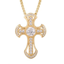 Frbod Dainty Moisssanite Diamond Cross Pendant Necklace Gold Plated 925 Sterling Silver Charm Unisex Necklace