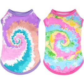 JpGdn Tie Dye Dog Shirts for Extral Small Dogs Girl Female Pink Purple Puppies Doggies Sleeveless Tank Top Tee Clothes Vest Pet Apparel Streetwear Garment Lightweight Stretchable Outfit XS Pack of 2