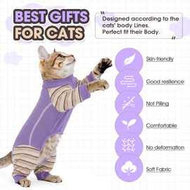 ADNIKIA Sticky Cat Clothes,Pajamas for Cats only,Soft Onesie,Purple M