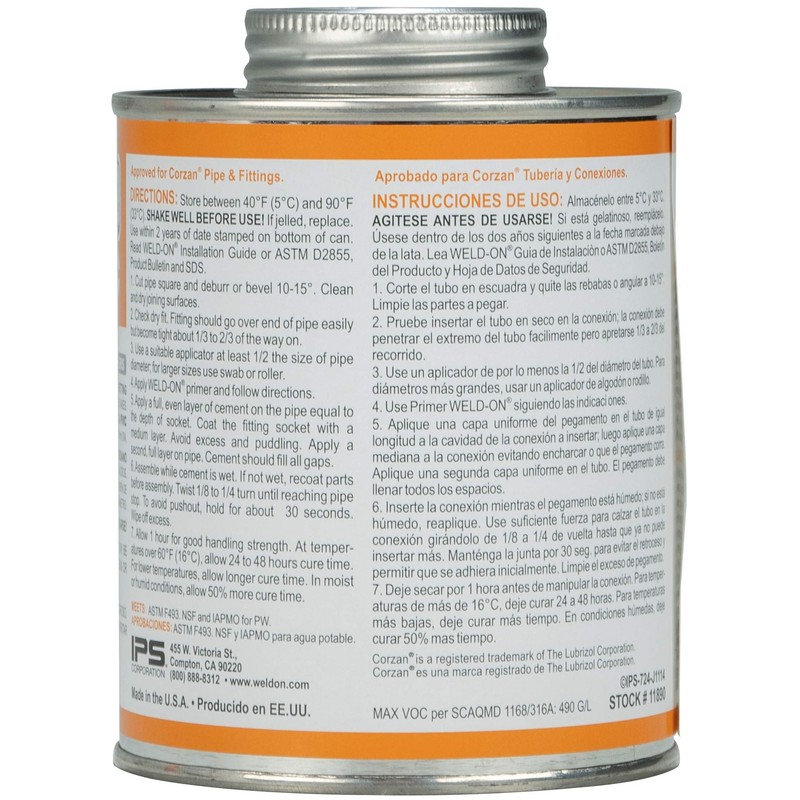 Weld-On 11890 724 Industrial Grade CPVC Heavy-Bodied High Strength Solvent