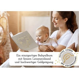 My First Year Baby Album - High-Quality Linen Book with Gold Embossing for the Most Beautiful Memories - Baby Book to Enter for the First Year of Life - Baby Gift for Birth (Balloons Natural)