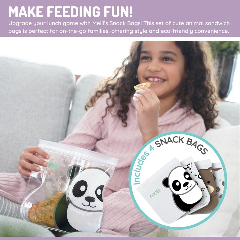 melii Reusable Eva Animal Snack Bags, Pack of 4, 2