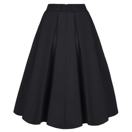 Tandisk Women's High Waist Flared Skirt Pleated Midi Skirt with Pocket Black S