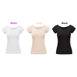 LOVCUIIO Womens 3 Pack T Shirts Basic Short Sleeve Tees Cap Sleeve Scoop Neck Fitted Top, Sweatproof Undershirt, Sweat Pads, Size Medium
