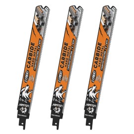 Expert Reciprocating Saw Blade 3 Pack, 9 Inch 8TPI Carbide Sawzall Blades for Stainless Steel, Hardened Steel, Iron, Screws, Metal Pipe, Thick Steel Plate, Rebar, Angle Steel