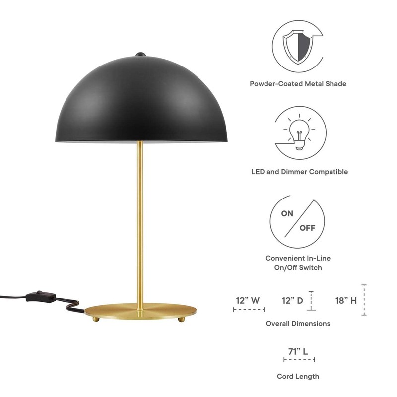 Modway Ideal 1-Light Modern Metal Table Lamp in Black/Satin Brass