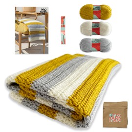 Three Stripe Beginners Crochet Kit with 3 x 100g DK Yarn, 4.5mm Crochet Hook, Easy Crochet Pattern, Learn to Crochet Kit