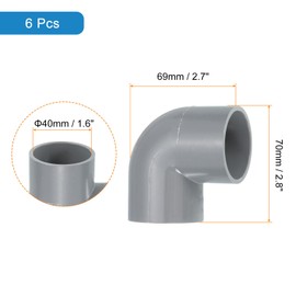 sourcing map 40mm 90 Degree Elbow, 6 Pcs PVC Pipe Fittings 2 Way Right Angle Elbow Side Outlet Adapter Coupling PVC Fitting Connectors for DIY Building Furniture, Grey