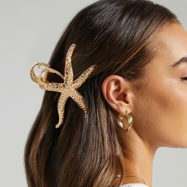 FRUZJAY Starfish Hair Clips Gold Metal Hair Claw Clips Sea Star Hair Catch Barrettes Cute Seaside Hair Jaw Clamp Summer Holiday Hairpin Strong Hold Beach Hair Styling Accessories for Women Girls