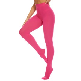 DUCMODA Women's High Waist 80 Denier Soft Elastic Semi-Opaque Solid Color Run Resistant Footed Tights (X-S, Fuchsia Pink)