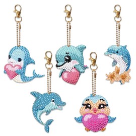 Zamety 5D Diamond Painting, 5-Piece Diamond Painting Key Ring Set, Diamond Painting Children, DIY Diamond Painting Dolphin, Diamond Painting Pendant, Coloré