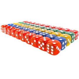 Regal Games 6-Sided Translucent 16mm Dice - Colored Set, Square for Classroom or Family Game Night - 50 Pieces