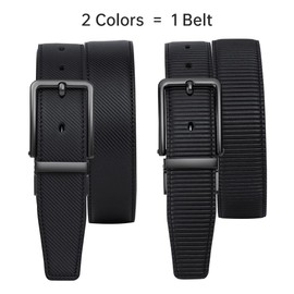 VANNANBA Men's Reversible Belt 100% Genuine Leather Dress Casual - 1 Belt 2 Styles for 2 Sides(34"-36" Waist Adjustable,Gun2)