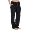 PajamaMania Women's Fleece Pajama Pants with Satin Drawstring, Solid Black,