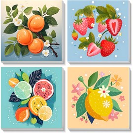 cviokrdu 4 Pack Framed Paint by Numbers Kit for Adults,Fruit Paint by Number for Beginners,DIY Easy Acrylic Oil Painting Kits on Canvas for Home Wall Decor (8x8inch)
