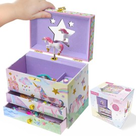 Jewelkeeper Enchanting Unicorn Musical Jewelry Box for Girls - Sparkling Rainbow Design Music Box with 2 Pullout Drawers to Store Earrings, Necklace and Bracelets - Plays The Beautiful Dreamer Tune