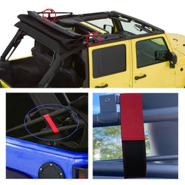 Soft Top Straps for Jeep,Soft Top Tie Down Straps for Jeep Wrangler JK JKU JL JLU,Back Window Straps for Jeep,Heavy Duty Rear Window Roll Up Straps,Red,(Pack of 4)