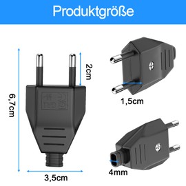 Euro Plug, 2 Pieces Flat Plug, Euro Plug Flat, Power Plug (220 V, 2.5 A), Flat Power Plug (Black)