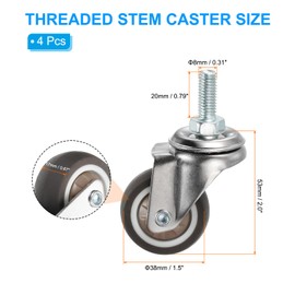 PATIKIL 1.5 Inch Stem Casters, 4 Pack Wire Shelf Caster Wheels Threaded Swivel Stem Wheels Wire Shelving for Rolling Cart Cart Wheels Furniture Replacement, Brown