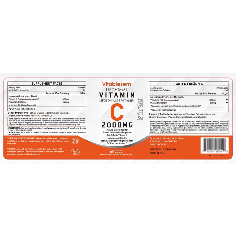Liposomal Vitamin C Capsules 2000MG (3 Pack) - High Strength
