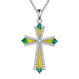 YAFEINI Cross Necklace for Women 925 Sterling Silver Cross Pendant Necklace Cubic Zirconia CZ Crucifix Jewellery Gift for Women Girls, Sterling Silver