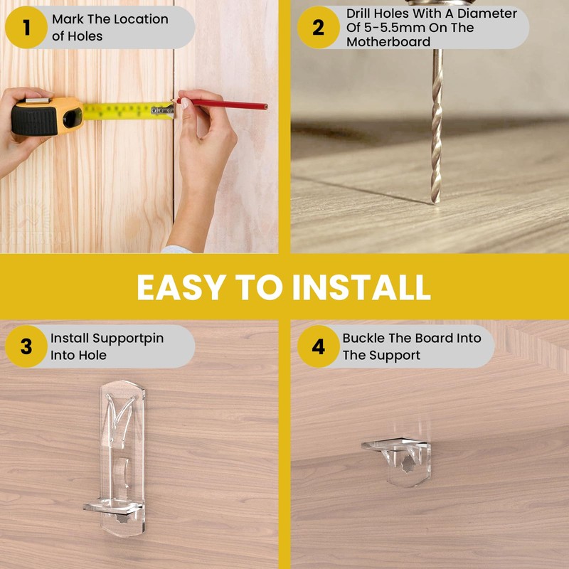 UBANU Transparent Shelf Support Column, 20 Shelf Pin Self-Locking Bracket