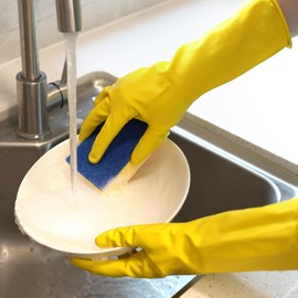 Likealot 4 Pairs Rubber Kitchen Dishwashing Gloves - Colorful Reusable Household Cleaning Gloves Outdoor Chores for Women & Men (Medium)