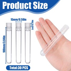 30 provette in plastica trasparente con coperchio, provette da 100 * 15 mm con tappo a vite, provette da laboratorio, adatte per esperimenti scientifici.