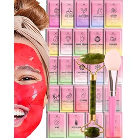 Mascarilla de gelatina para faciales  24 sabores hidratantes e iluminadores  Rodillo y esptula de jade gratis  Rosa blgara, lavanda, cido hialurnico, 