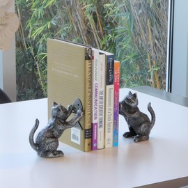 Book Ends Decorative Vintage Bronze Cat Book Holders, Antique Bookends for Heavy Books, Unique for Cat Lovers, Cast Iron Book Stopper