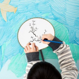 DOITOOL 10Pcs Chinese Round Fan White Hand Fan Blank Fans Ancient Hand Fan Translucent Silk Hand Held Fan Round Blank Silk Fan Painting Fans with Tassel for DIY Craft Making Supplies