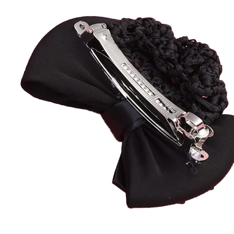 French Hair Net Bun Cover with Bow Clips, 2-Piece Set,