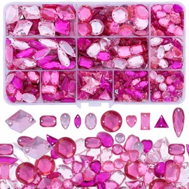 Kikonoke 650 Pieces Sew On Rhinestones for Clothes Kit Acrylic Flatback Sew On Gems Pink Crystal Beads for Crafts DIY Bags Shoes Jewelry Making (Pink by Shape)