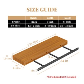1pc Floating Shelf Bracket Heavy Duty,Decorative Floating Shelf Hardware Hidden Black Metal Fireplace Mantel Brackets (34"X6"X1.0" with Tools)