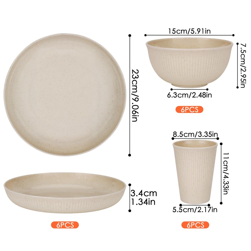Plastic Dinnerware Sets for 6 People 18pcs Camping Plates and