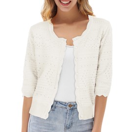GRACE KARIN Cropped Cardigan for Women Lightweight White Cardigan 3/4 Sleeve Cotton Fall Cardigan Knit Sweater XL