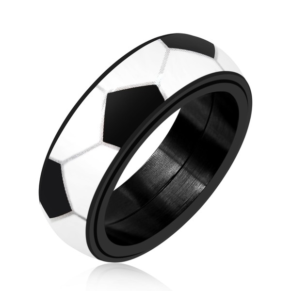 Uloveido Soccer Pattern Spinning Fidget Ring, Comfort Fit Stainless Steel