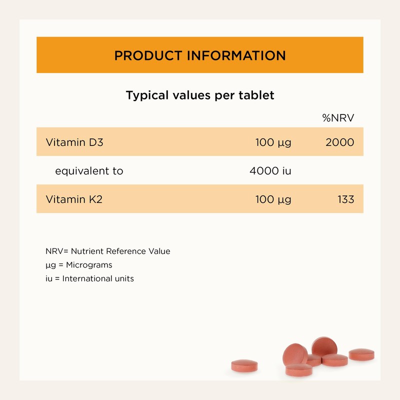 Vitamin D3 and K2 | 60 Tablets | for Immune,