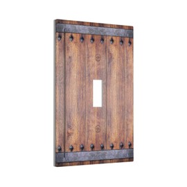 Thsanju Rustic Brown Wood Plank Barn Door Vintage Country Farmhouse Single Toggle Light Switch Covers Decorative 1 Gang Wall Plate Electrical Device Switchplate Dimmer Faceplate for Bathroom Decor
