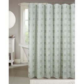 Serafina Home Hotel Quality Fabric Bathroom Shower Curtain: Geometric Square Design - Sage Green and White Milo Sage (72 x 70 inches)